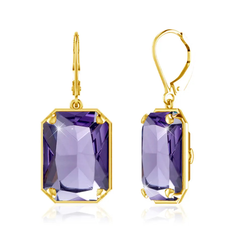 Boucles d'Oreilles Longues Géométriques – Argent 925 Plaqué Or 18K, Pierre Précieuse au Choix