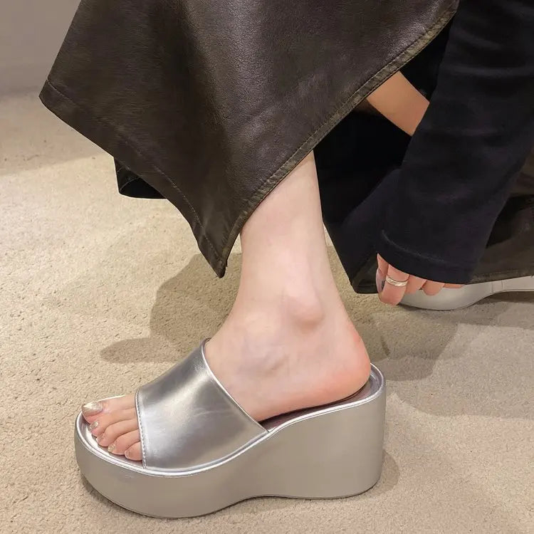 Mules Femme Plateforme Épaisse – Bout Ouvert Confortable, Style Plage Décontracté