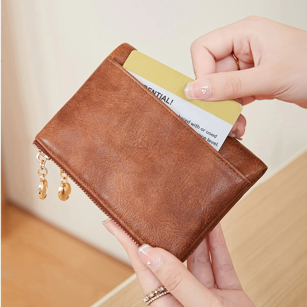 Porte-Monnaie Femme en Cuir PU – Mini Porte-Cartes Pliable, Fermeture Éclair et Boucle
