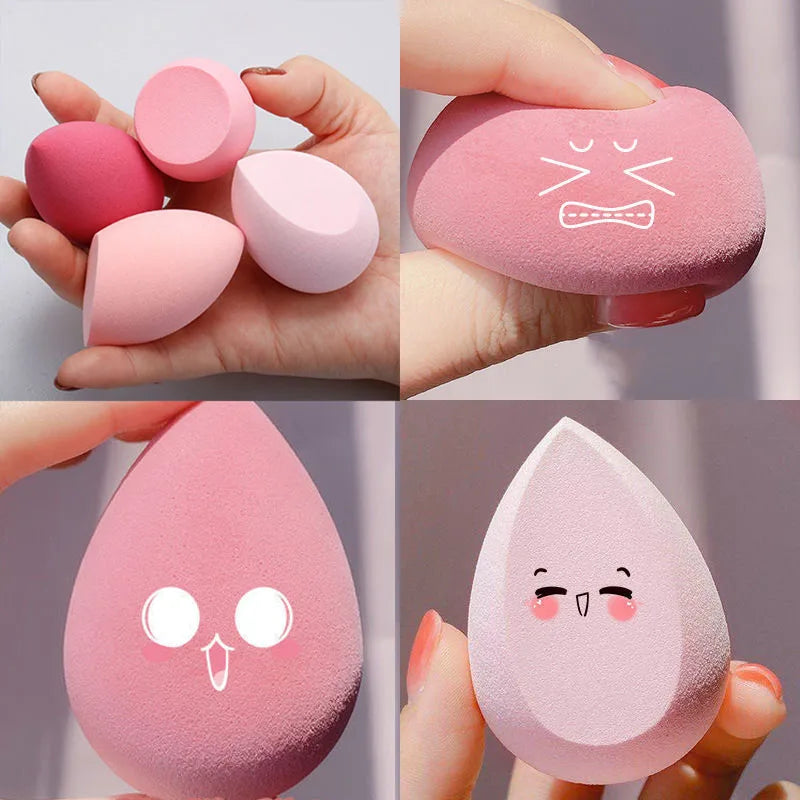 Lot de 4 Éponges Maquillage – Sec & Humide, Fond de Teint, Coupe Biseautée, 4 Coloris