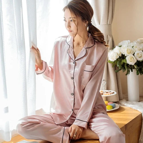 Ensemble Pyjama Femme Satiné – Haut Boutonné & Pantalon, Grande Taille