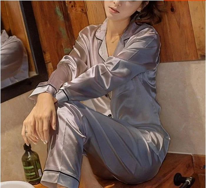 Ensemble Pyjama Femme Satiné – Haut Boutonné & Pantalon, Grande Taille