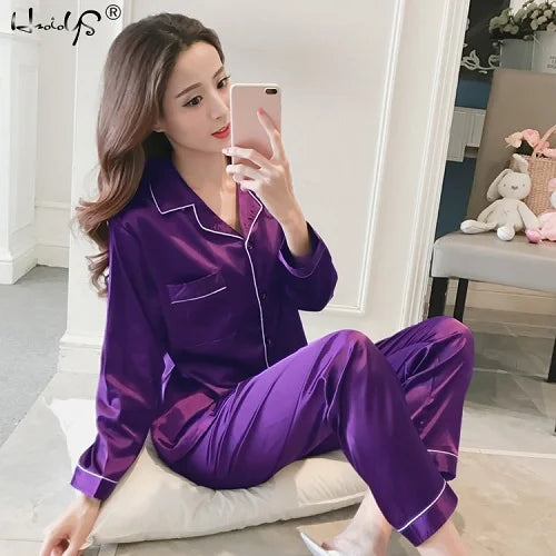Ensemble Pyjama Femme Satiné – Haut Boutonné & Pantalon, Grande Taille