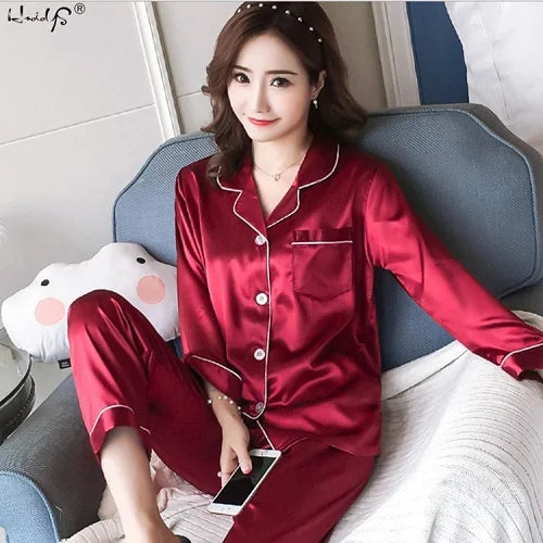 Ensemble Pyjama Femme Satiné – Haut Boutonné & Pantalon, Grande Taille