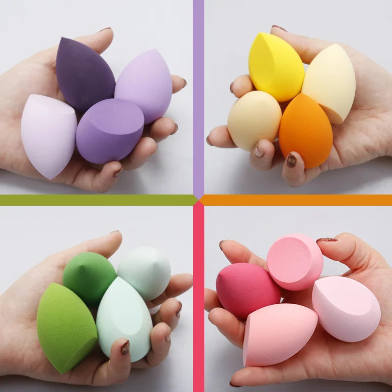 Lot de 4 Éponges Maquillage – Sec & Humide, Fond de Teint, Coupe Biseautée, 4 Coloris