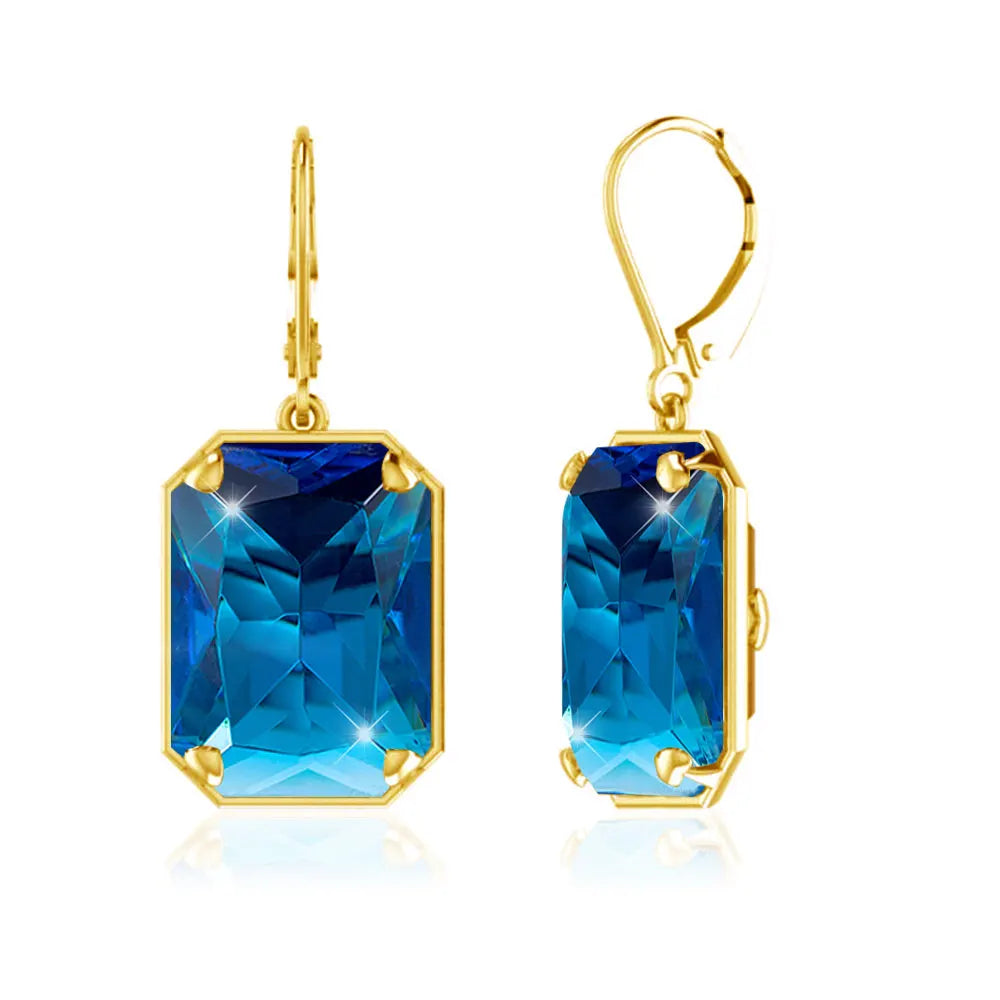 Boucles d'Oreilles Longues Géométriques – Argent 925 Plaqué Or 18K, Pierre Précieuse au Choix