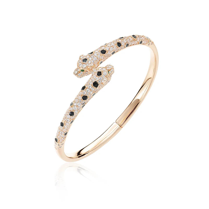 Leopard Head Bracelet & Ring – Gold-Plated Zircon Brass, Luxury Style for Women