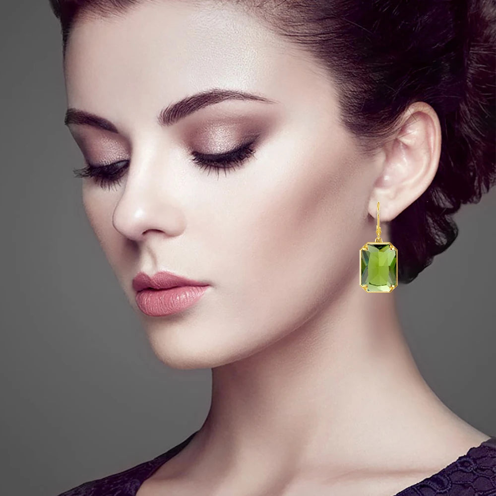 Boucles d'Oreilles Longues Géométriques – Argent 925 Plaqué Or 18K, Pierre Précieuse au Choix
