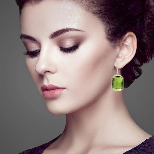 Geometric Long Earrings – 18K Gold-Plated 925 Sterling Silver, Choice of Gemstone