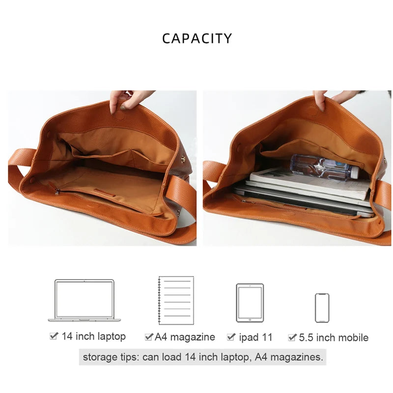 Sac cabas en cuir de vache pleine fleur pour femme - Sac seau luxe grande capacité