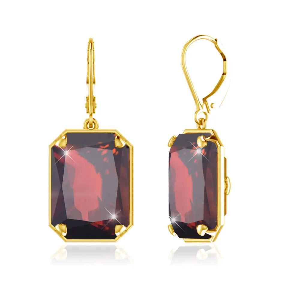 Boucles d'Oreilles Longues Géométriques – Argent 925 Plaqué Or 18K, Pierre Précieuse au Choix