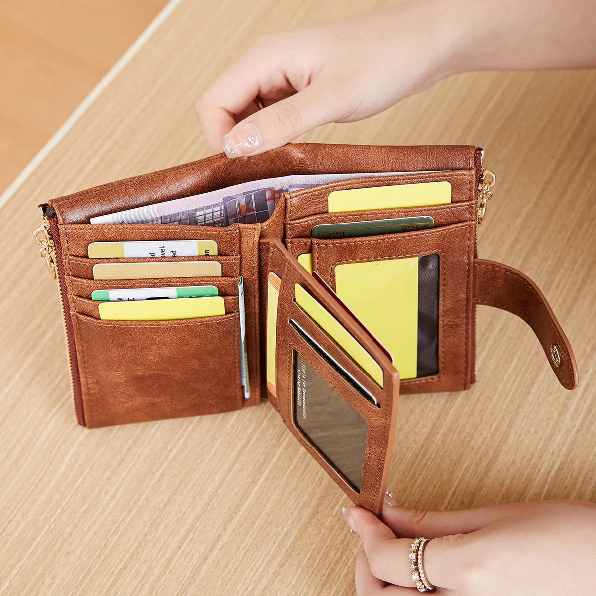 Porte-Monnaie Femme en Cuir PU – Mini Porte-Cartes Pliable, Fermeture Éclair et Boucle