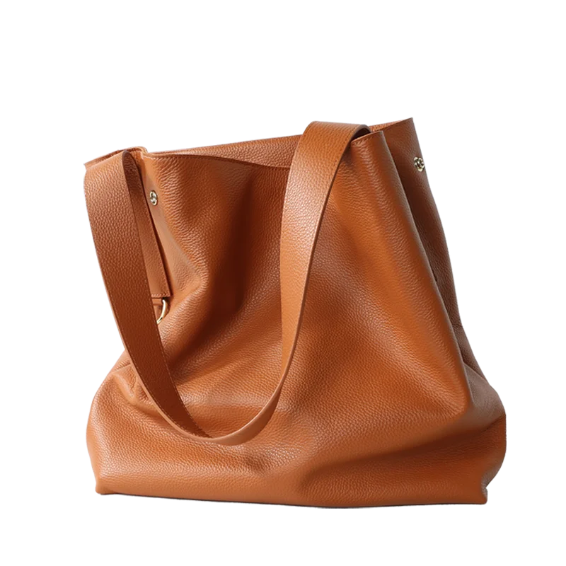 Sac cabas en cuir de vache pleine fleur pour femme - Sac seau luxe grande capacité