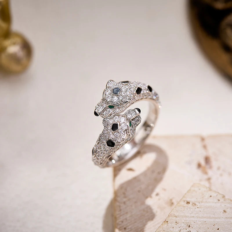 Leopard Head Bracelet & Ring – Gold-Plated Zircon Brass, Luxury Style for Women