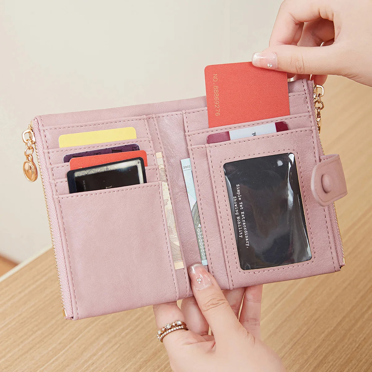 Porte-Monnaie Femme en Cuir PU – Mini Porte-Cartes Pliable, Fermeture Éclair et Boucle