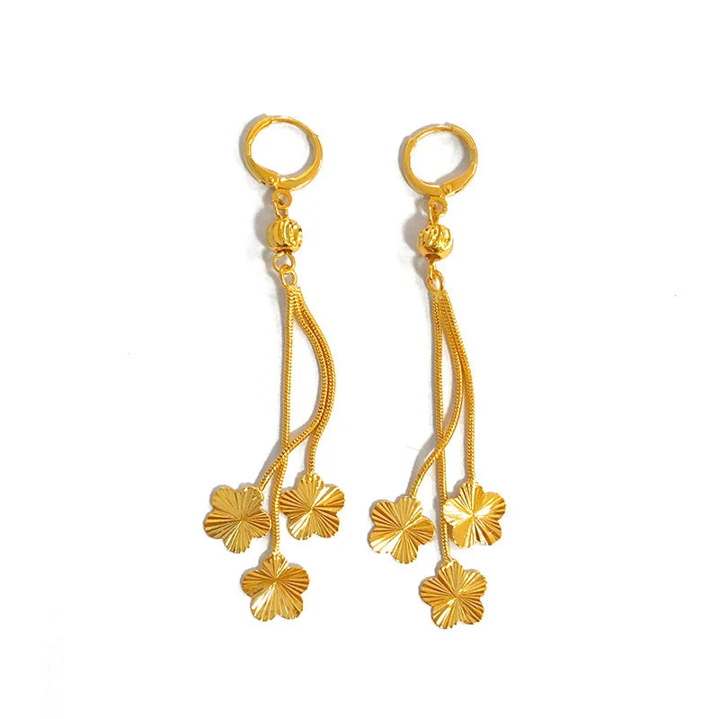 Plum Blossom Drop Earrings – Gold-Plated Brass, Agate Stone, Ethnic Style