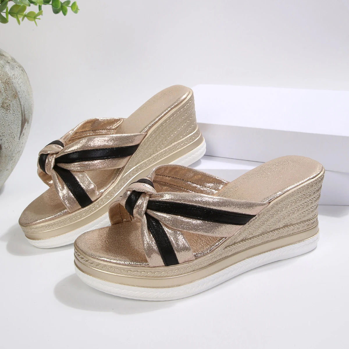 Sandales Compensées Femme Tissu – Bout Ouvert Élégant, Grande Taille Disponible