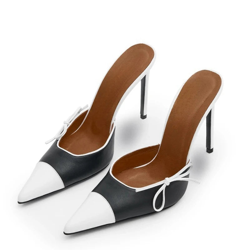 Mules à Talons Aiguilles avec Nœud Latéral - Bout Pointu Élégant