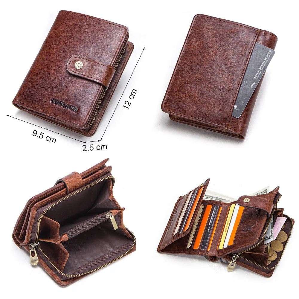 Genuine Leather Women's Wallet – RFID Blocking, 9 Card Slots, Photo Holder