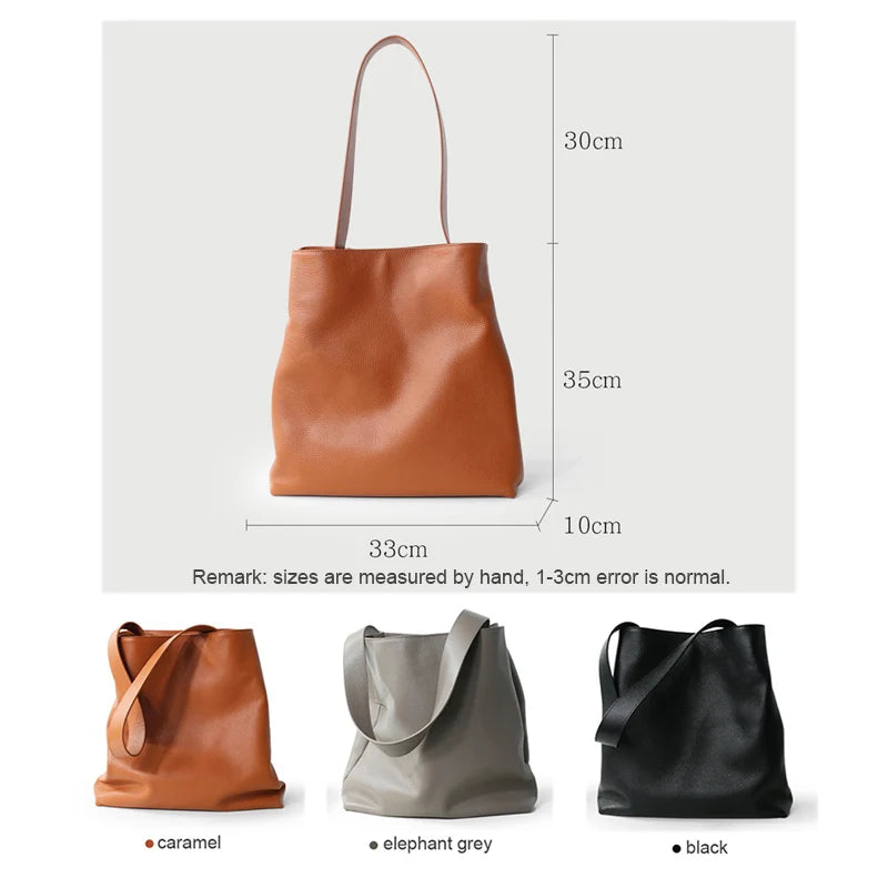 Sac cabas en cuir de vache pleine fleur pour femme - Sac seau luxe grande capacité