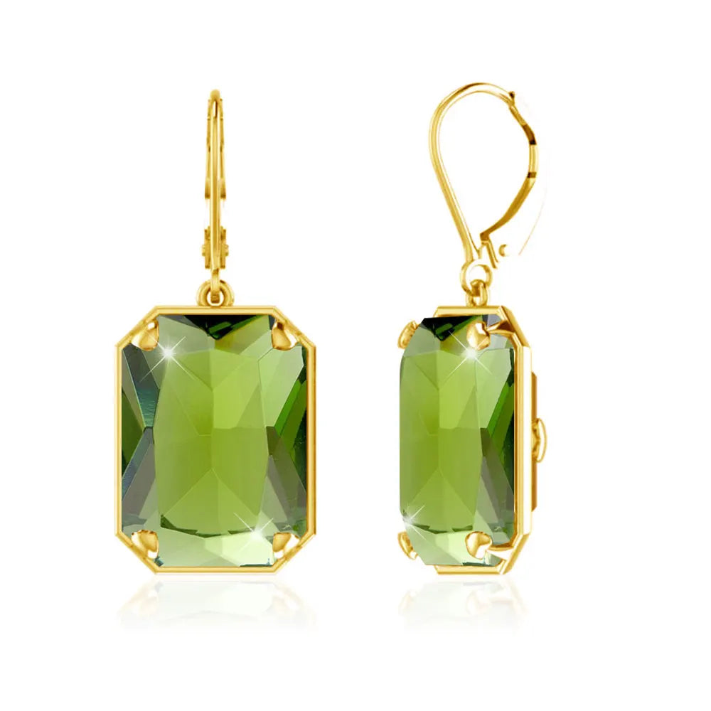 Boucles d'Oreilles Longues Géométriques – Argent 925 Plaqué Or 18K, Pierre Précieuse au Choix