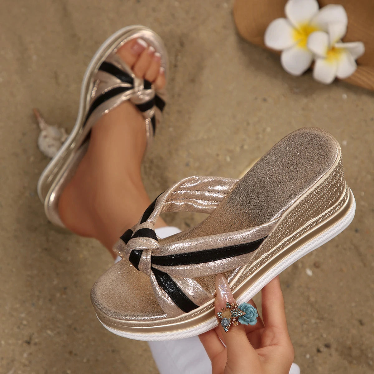 Sandales Compensées Femme Tissu – Bout Ouvert Élégant, Grande Taille Disponible