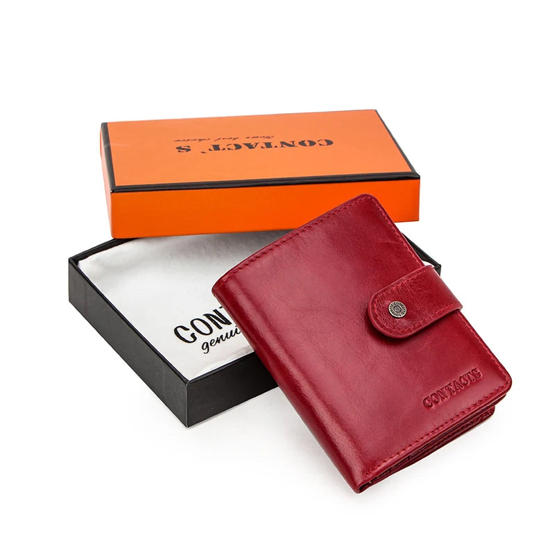 Genuine Leather Women's Wallet – RFID Blocking, 9 Card Slots, Photo Holder