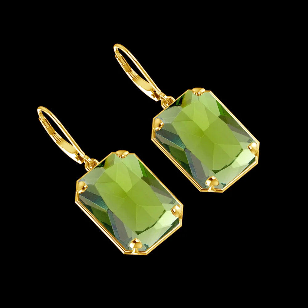 Boucles d'Oreilles Longues Géométriques – Argent 925 Plaqué Or 18K, Pierre Précieuse au Choix