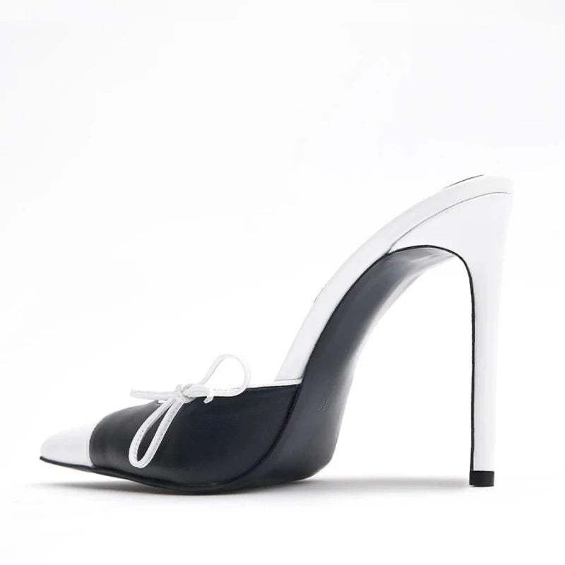 Mules à Talons Aiguilles avec Nœud Latéral - Bout Pointu Élégant