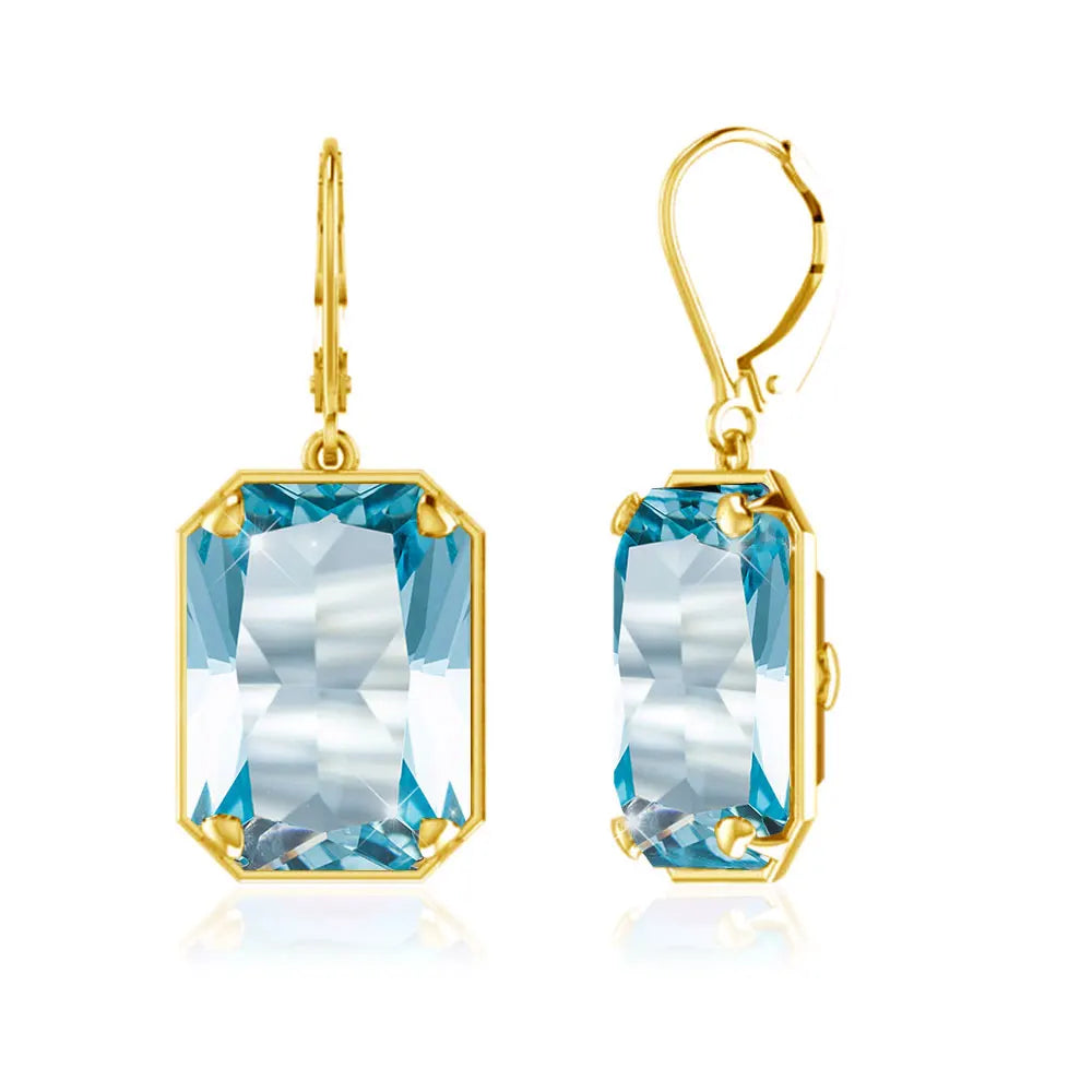 Boucles d'Oreilles Longues Géométriques – Argent 925 Plaqué Or 18K, Pierre Précieuse au Choix