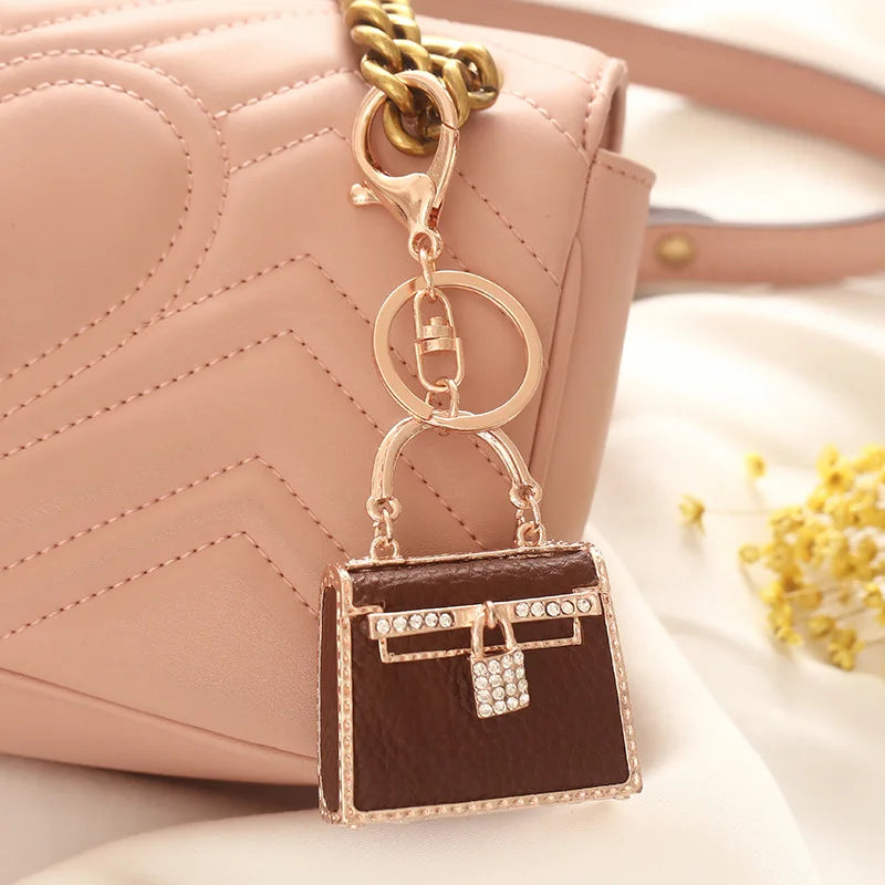 Porte-Clés Mini Sac À Main Femme en Cuir – Cristaux, Bijou Créatif, Cadeau