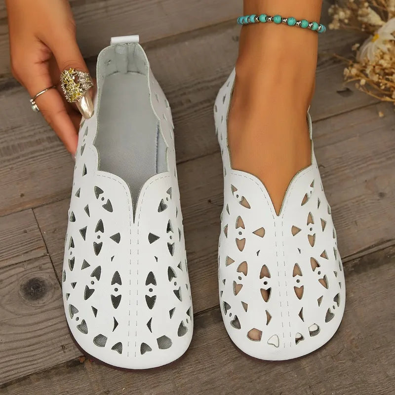Chaussures Plates Femme en Cuir PU – Bout Pointu Ajouré, Style Mary Janes Élégant