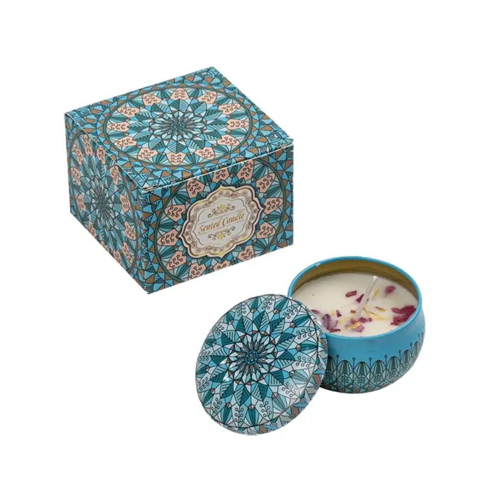Bougie Parfumée Fleurs Séchées en Cire de Soja – Boîte Rétro, Sans Fumée, Cadeau Anniversaire