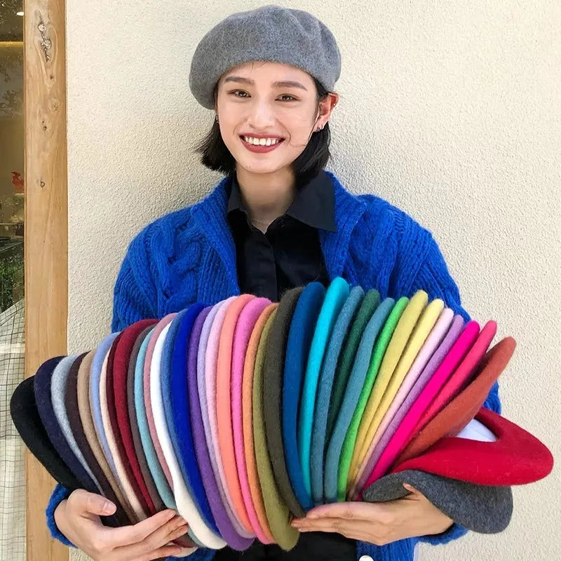 Béret uni en laine mélangée pour femme