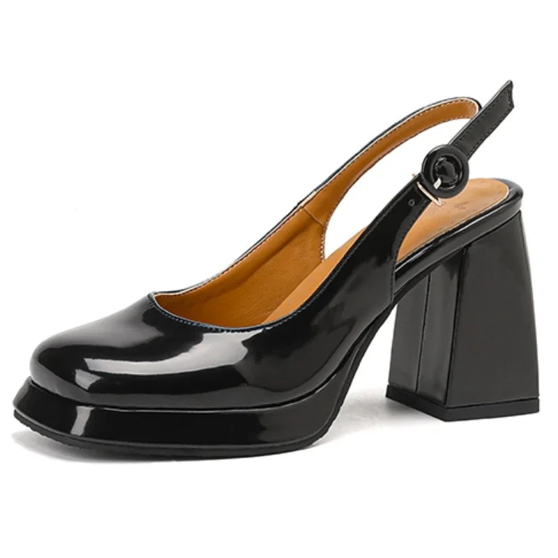 Escarpins Slingback Cuir PU avec Plateforme – Talon Carré, Style Soirée & Mariage