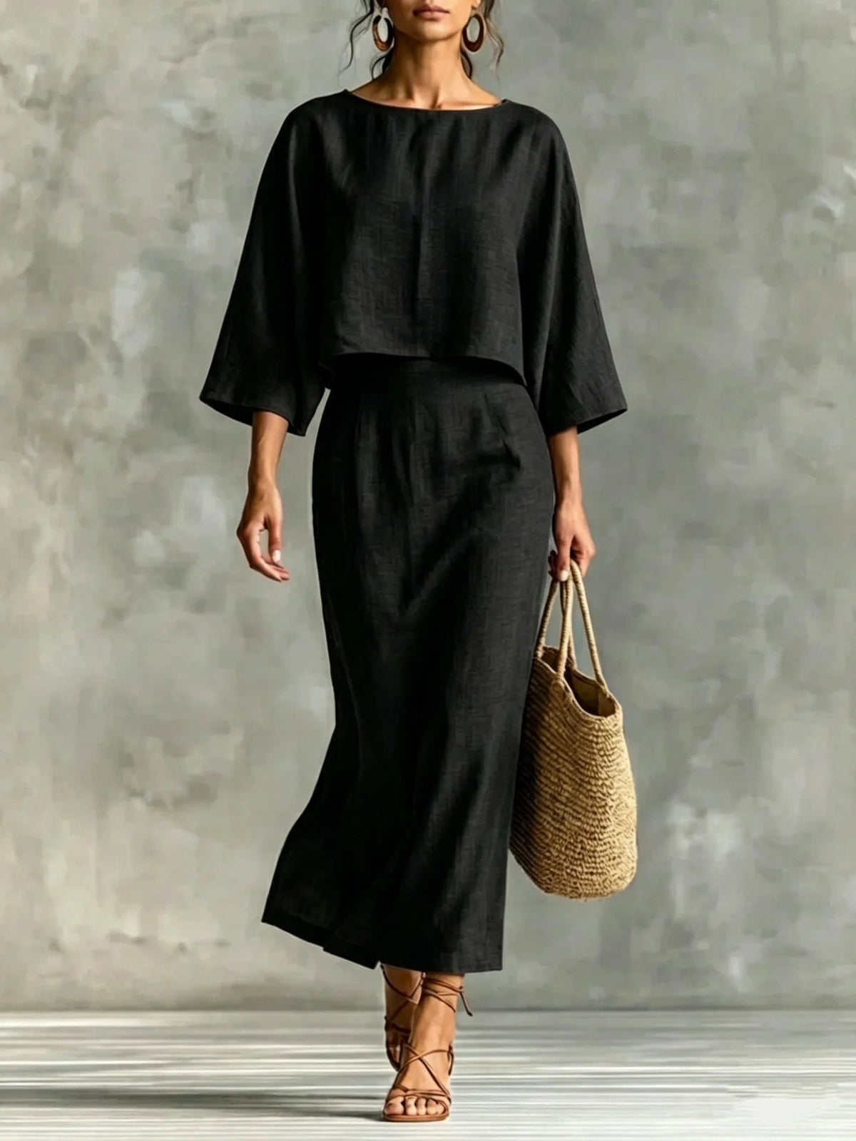 Ensemble deux pièces avec haut ample et jupe midi