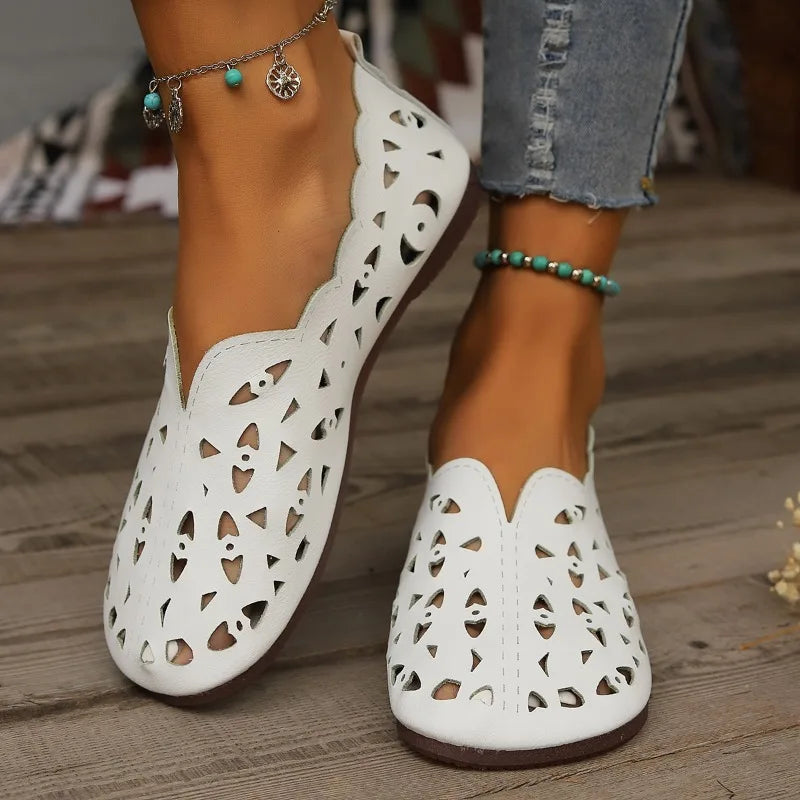 Chaussures Plates Femme en Cuir PU – Bout Pointu Ajouré, Style Mary Janes Élégant