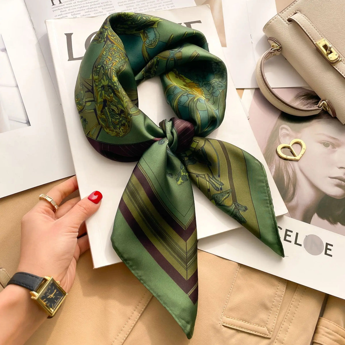 Printed satin square scarf – 70 × 70 cm