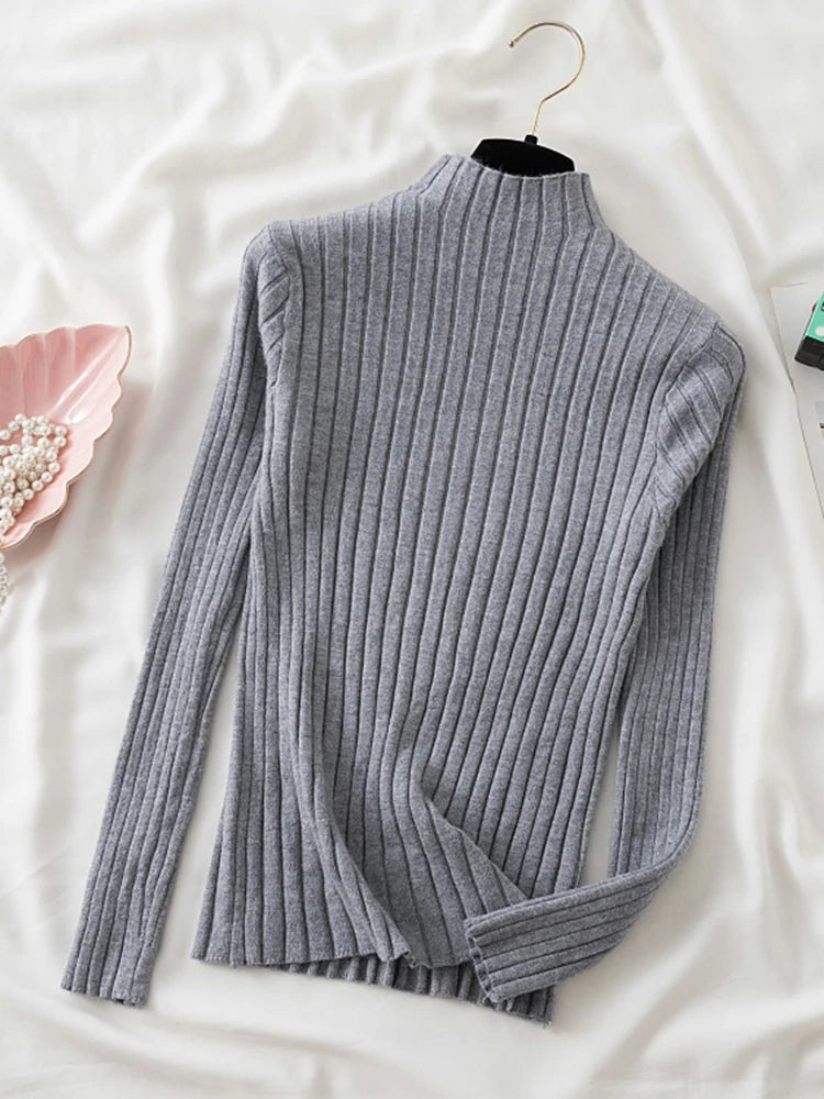 Fitted Ribbed Mock Neck Sweater