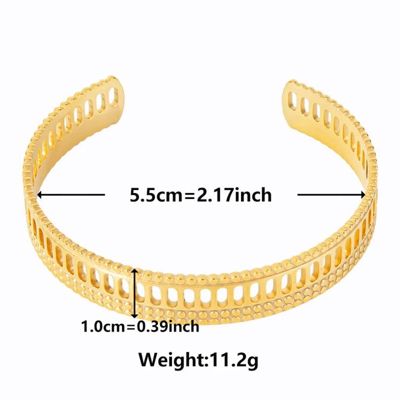 Textured Pattern Bracelet – Flower, Heart or Snake, Gold Stainless Steel, For Women