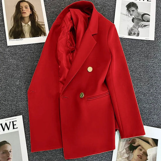 Blazer à Double Boutonnage et Col Cranté