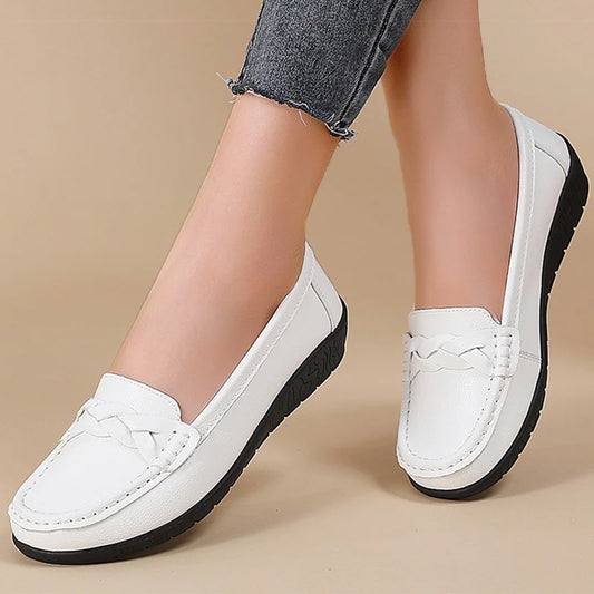 Chaussures plates en Cuir souple pour femmes - Mocassins décontractés confortables
