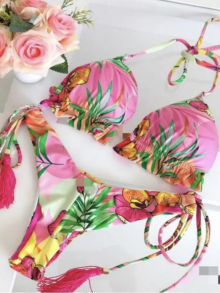 Women's Printed Push-Up Bandage Bikini – Low-Waisted, Brazilian Style, Beach Swimsuit