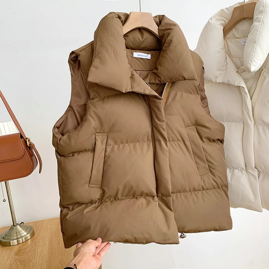 Women's adjustable waist sleeveless padded coat