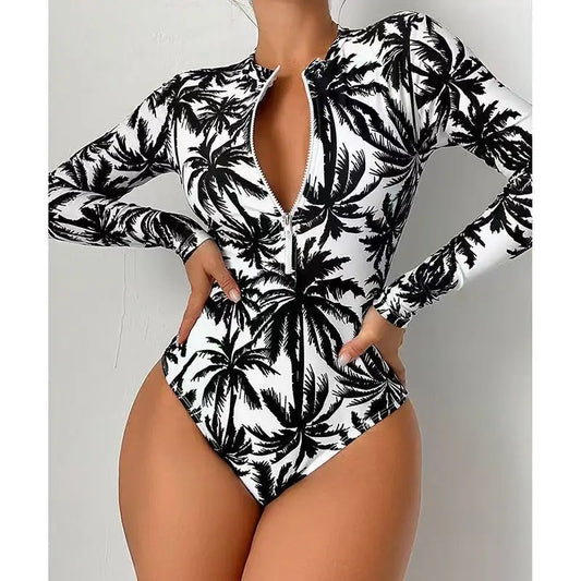 Maillot de Bain Une Pièce Femme Imprimé – Col Tour de Cou, Style Surf & Plage, Coupe Sexy