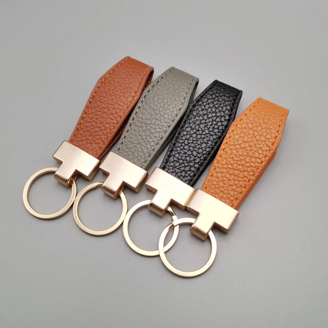 Luxury PU Leather Keychain – Punk Style, Gold Finish, Gift for Men & Women