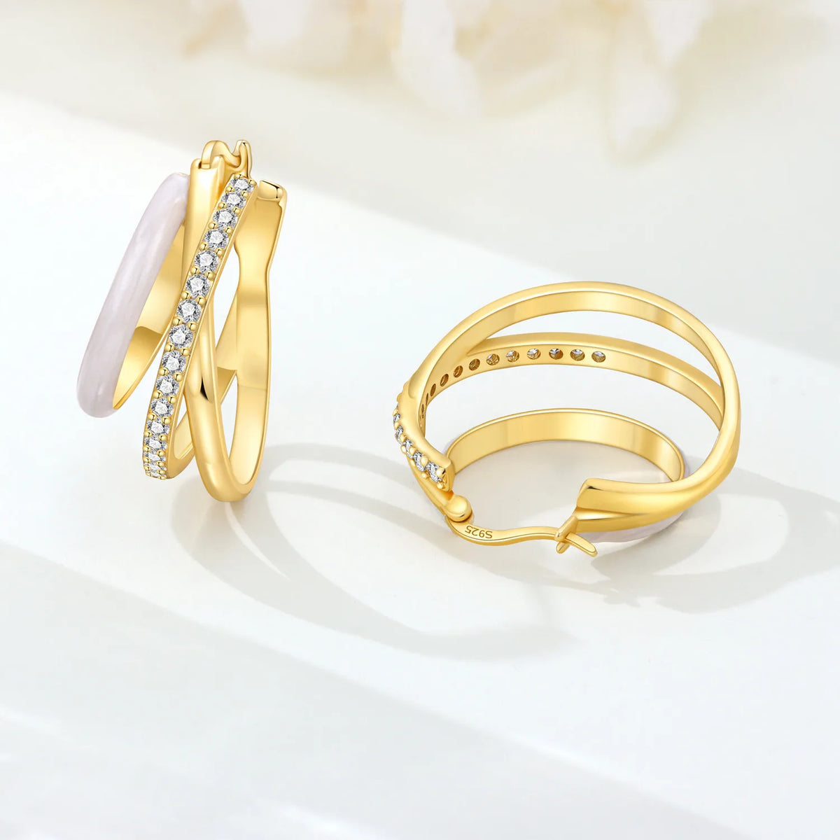 18K Gold Plated 925 Sterling Silver Hoop Earrings – Zircon, Multiple Styles