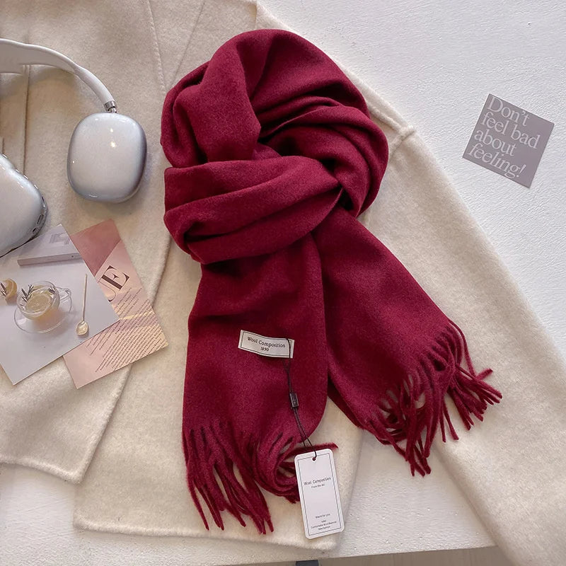 Solid Long Fringed Scarf