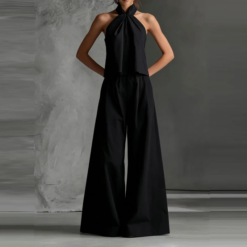 2-Piece Set – Halter Neck Top and Wide-Leg Pants