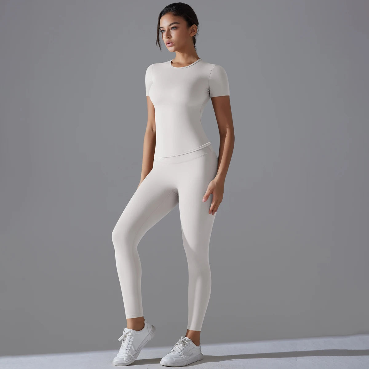 Women's 2-Piece Sport Set – Short Sleeve Crop Top & High-Waisted Leggings, Yoga & Fitness